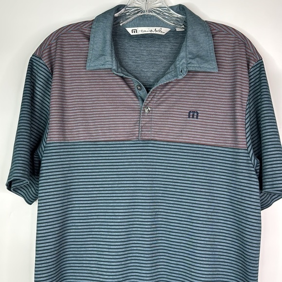 Travis Mathew Men's Blue and Gray Striped Polo Shirt Size Medium - Picture 2 of 10
